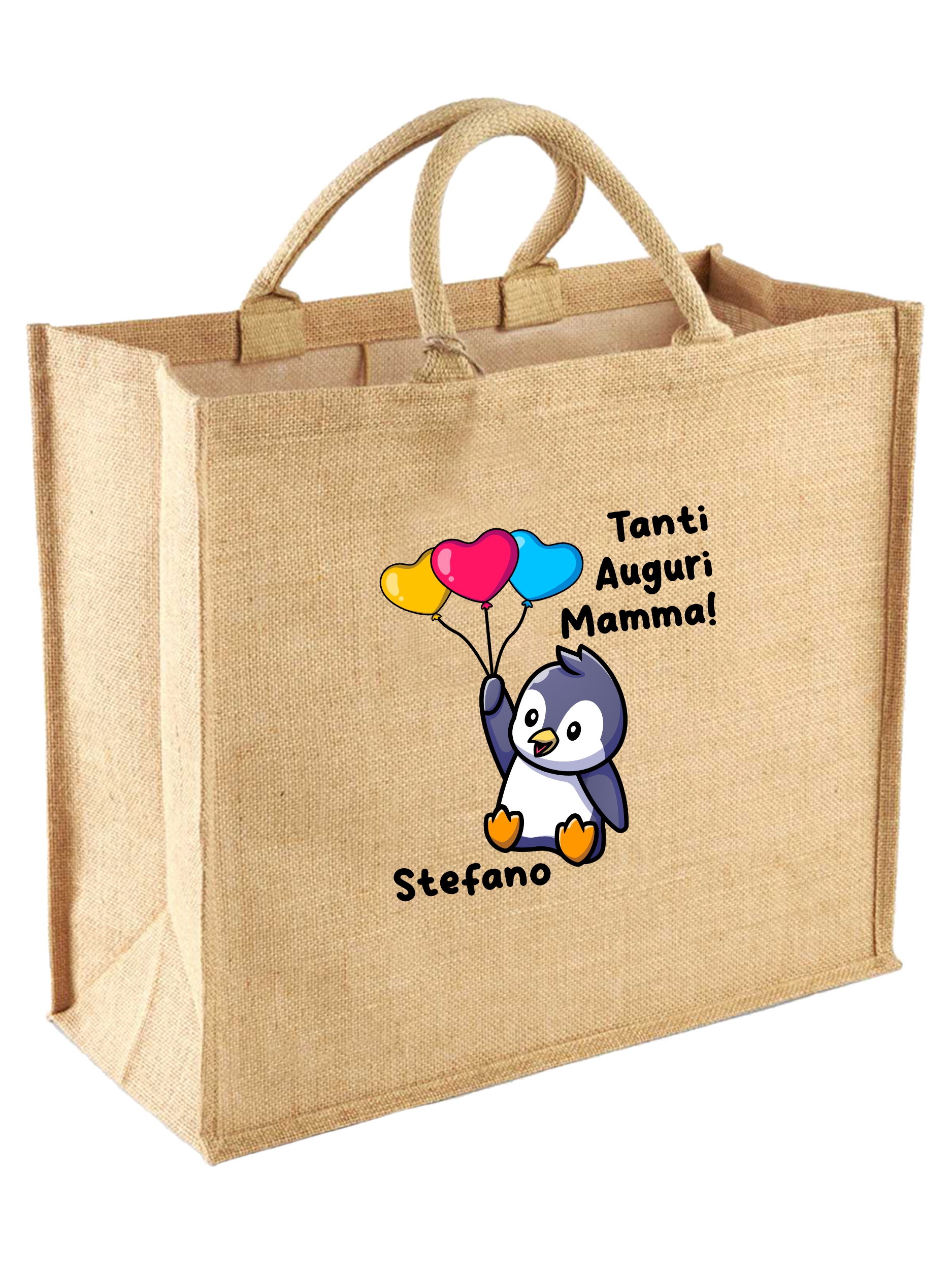 Borsa per la Spesa Juta Shopper Mamma PERSONALIZZABILE CON NOME Tanti  auguri Mamma Pinguino Palloncini Festa della Mamma Compleanno Idea Regalo  Mamma - ColorFamily