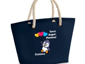 Borsa Mare Mamma PERSONALIZZABILE CON NOME Tanti auguri Mamma Pinguino Palloncini Festa della Mamma Compleanno Idea Regalo Mamma