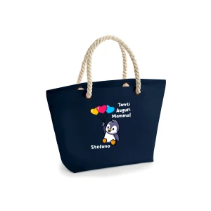 Borsa Mare Mamma PERSONALIZZABILE CON NOME Tanti auguri Mamma Pinguino Palloncini Festa della Mamma Compleanno Idea Regalo Mamma