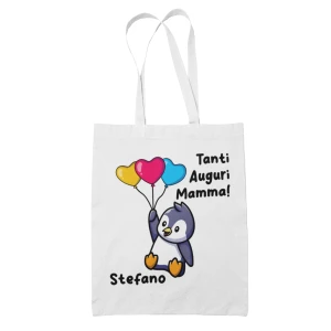 Shopping Bag Mamma PERSONALIZZABILE CON NOME Tanti auguri Mamma Pinguino Palloncini Festa della Mamma Compleanno Idea Regalo Mamma