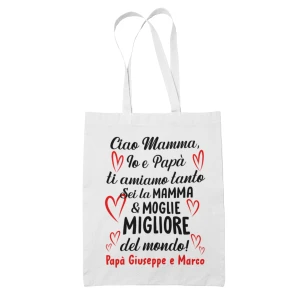 Shopping Bag Mamma PERSONALIZZABILE Festa della Mamma Io e Papà Ti amiamo tanto Buona Festa della Mamma Shopper Idea Regalo Mamma