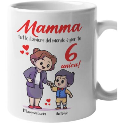 Tazza Mamma PERSONALIZZABILE CON NOME maschietto Mamma tutto l'amore del mondo è per te Sei unica! Festa della Mamma Compleanno Mug 11OZ Idea Regalo Mamma