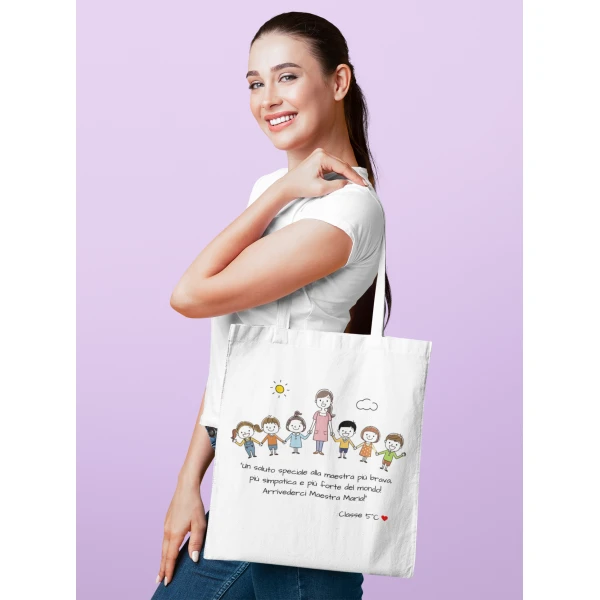 Shopping Bag Maestra Personalizzabile Un saluto speciale alla maestra più brava Arrivederci maestra Regalo Maestra fine anno - immagine 3