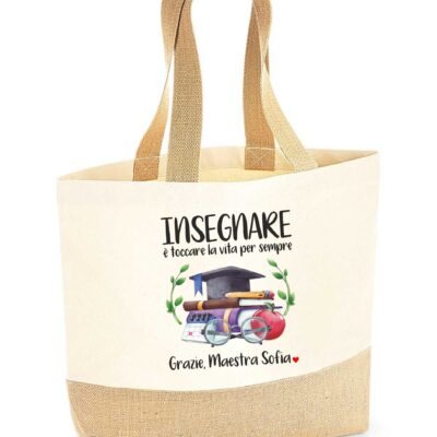 Shopper Maestra Regalo Personalizzabile con Nome maestra Insegnare è toccare la vita per sempre Grazie Maestra Regalo Maestra fine Anno