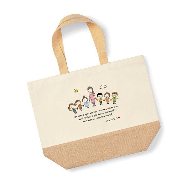 Pochette Borsa Tela Shopper Personalizzate Per Maestre Shopping Bag Maestra Personalizzabile Idea Regalo Fine Anno Natale