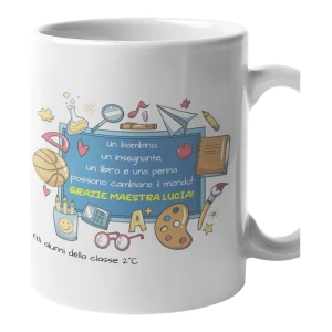 Tazza Maestra Personalizzabile Grazie Maestra Un bambino, un insegnante, una penna, un libro possono cambiare il mondo Regalo Maestra fine anno