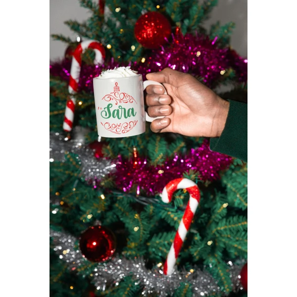 Coppia di tazze Natale Natalizia PERSONALIZZABILE con nome Palline natalizie Merry Christmas Mug 11 Oz Idea Regalo - immagine 3