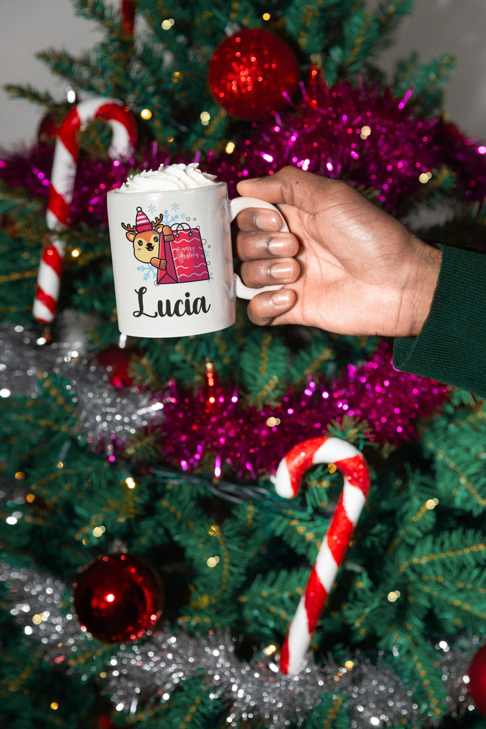 TAZZA NATALIZIA CON Coperchio E Cucchiaino Da Latte E Caffè. Idea Regalo Mod. B EUR 14,00 - IT