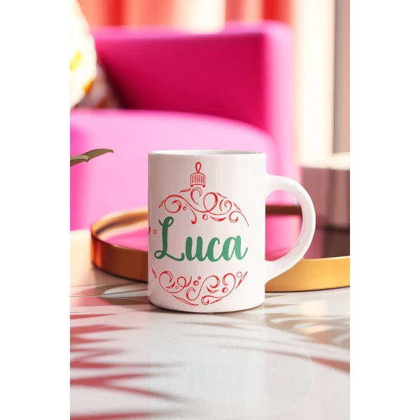 Coppia di tazze Natale Natalizia PERSONALIZZABILE con nome Palline natalizie Merry Christmas Mug 11 Oz Idea Regalo - immagine 5