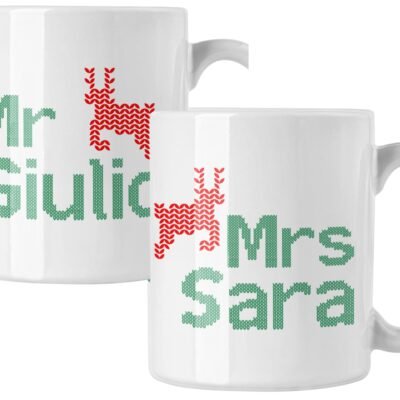 Coppia di tazze Natale Natalizia PERSONALIZZABILE con nome Mr e Mrs Fantasia natalizia Merry Christmas Mug 11 Oz Idea Regalo
