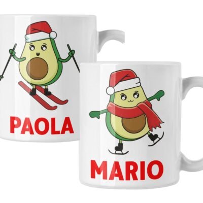 Coppia di tazze Natale Natalizia PERSONALIZZABILE con nome Avocado Sci Divertente Lui Lei Christmas Mug 11 Oz Idea Regalo