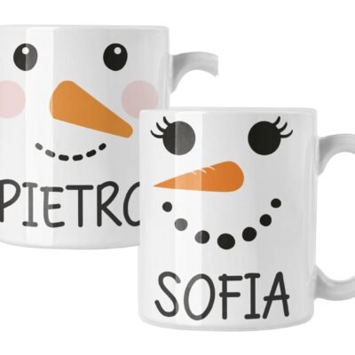 Coppia di tazze Natale Natalizia PERSONALIZZABILE con nome Pupazzi di Neve Christmas Mug 11 Oz Idea Regalo