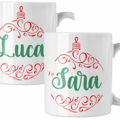 Coppia di tazze Natale Natalizia PERSONALIZZABILE con nome Palline natalizie Merry Christmas Mug 11 Oz Idea Regalo