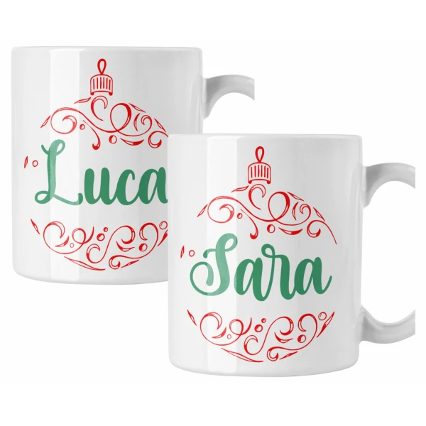 Coppia di tazze Natale Natalizia PERSONALIZZABILE con nome Palline natalizie Merry Christmas Mug 11 Oz Idea Regalo