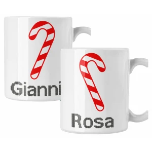 Coppia di tazze Natale Natalizia PERSONALIZZABILE con nome Bastoncino Zucchero Christmas Mug 11 Oz Idea Regalo