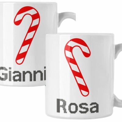 Coppia di tazze Natale Natalizia PERSONALIZZABILE con nome Bastoncino Zucchero Christmas Mug 11 Oz Idea Regalo