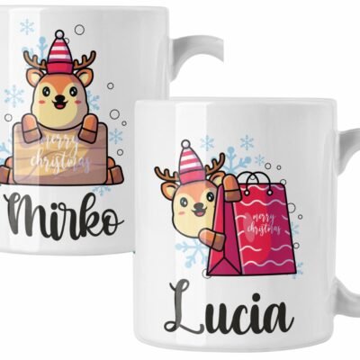 Coppia di tazze Natale Natalizia PERSONALIZZABILE con nome Renne Merry Christmas Mug 11 Oz Idea Regalo