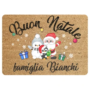Tappeto Zerbino Natale personalizzato con nome Famiglia Natalizio Buon Natale Santa Pupazzo Pinguino Ingresso Casa Regalo Natale 60x40 cm