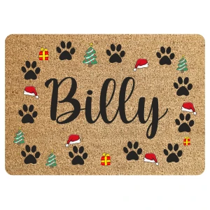 Tappeto Zerbino Natale personalizzato con nome Famiglia Natalizio Cane Gatto Animale domestico Ingresso Casa Regalo Natale 60x40 cm