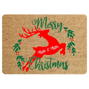Tappeto Zerbino Natale personalizzato con nome Famiglia Natalizio Merry Christmas Renna Ingresso Casa Regalo Natale 60x40 cm