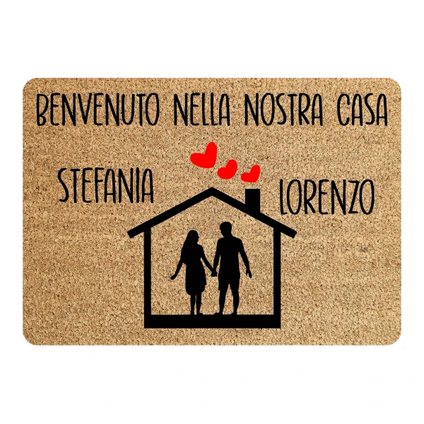 Tappeto Zerbino personalizzato con nome Famiglia Benvenuto nella nostra Casa Ingresso Casa 68x48 cm