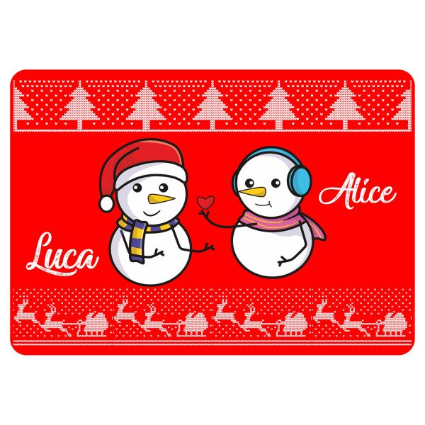 Tappeto Zerbino Natale personalizzato con nome Famiglia Fantasia Natalizia Pupazzi di Neve Ingresso Casa Regalo Natale 60x40 cm