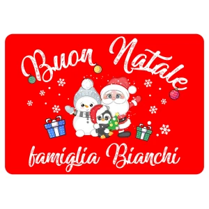 Tappeto Zerbino Natale personalizzato con nome Famiglia Fantasia Natalizia Buon Natale Santa Pupazzo Pinguino Ingresso Casa Regalo Natale 60x40 cm