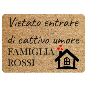 Tappeto Zerbino personalizzato con nome Famiglia Vietato entrare di cattivo umore? Ingresso Casa 68x48 cm