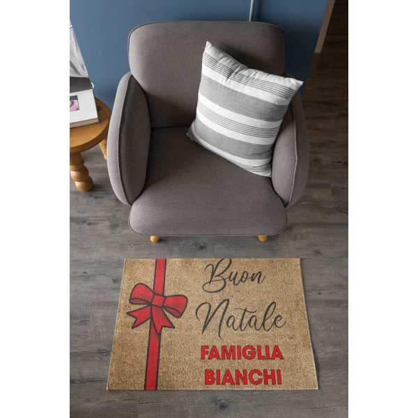 Tappeto Zerbino Natale personalizzato con nome Famiglia Natalizio Ingresso Casa Regalo Natale 60x40 cm - immagine 2