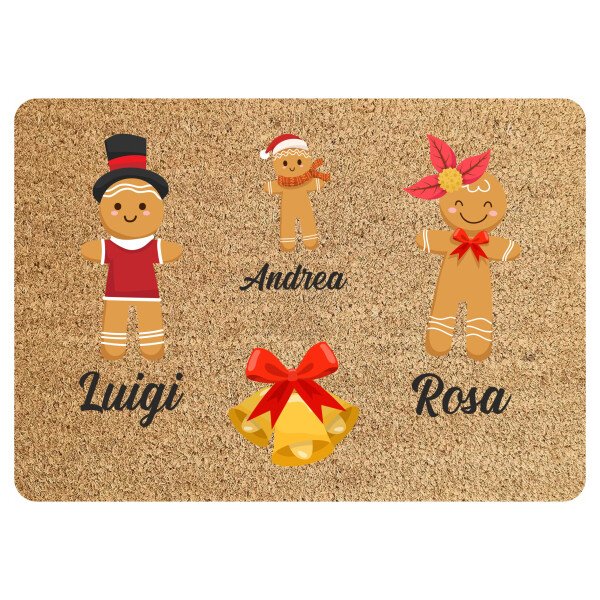 Tappeto Zerbino Natale personalizzato con nome Famiglia figlio Omini Natalizio Ingresso Casa Regalo Natale 60x40 cm