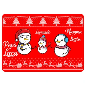 Tappeto Zerbino Natale personalizzato con nome Famiglia figlio Fantasia Natalizia Pupazzi di Neve Ingresso Casa Regalo Natale 60x40 cm