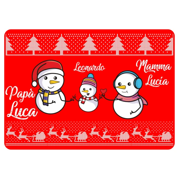 Tappeto Zerbino Natale personalizzato con nome Famiglia figlio Fantasia Natalizia Pupazzi di Neve Ingresso Casa Regalo Natale 60x40 cm