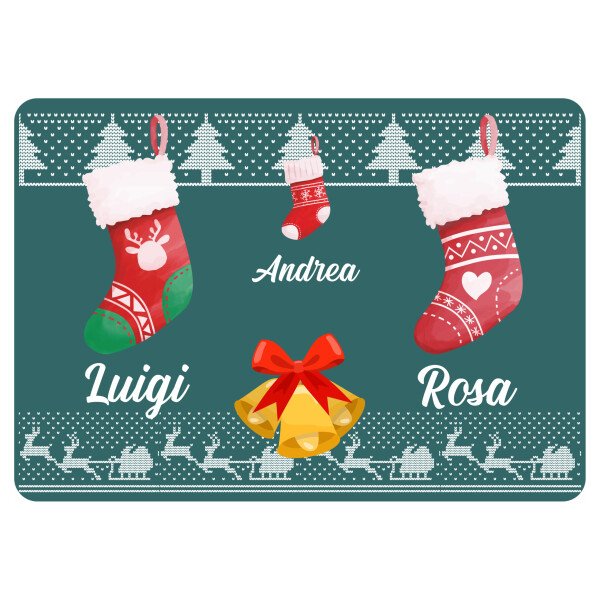 Tappeto Zerbino Natale personalizzato con nome Famiglia figlio Fantasia Natalizia Calze Ingresso Casa Regalo Natale 60x40 cm