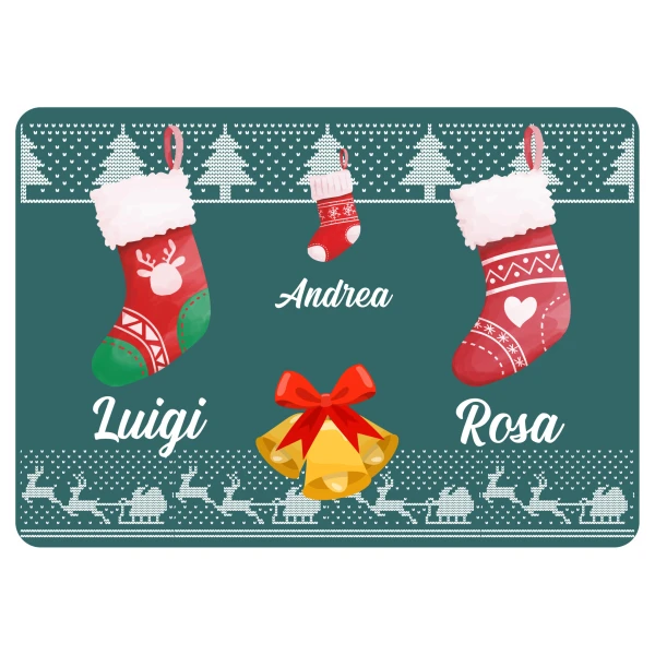 Tappeto Zerbino Natale personalizzato con nome Famiglia figlio Fantasia Natalizia Calze Ingresso Casa Regalo Natale 60x40 cm