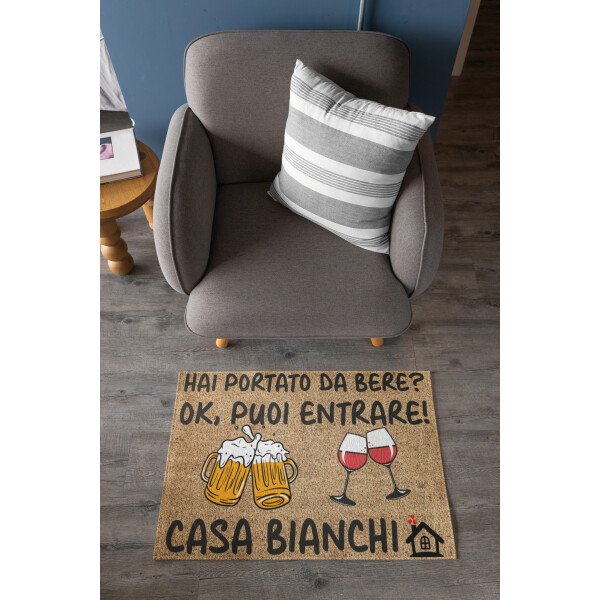 Tappeto Zerbino personalizzato con nome Famiglia divertente Hai portato da bere? Ingresso Casa 68x48 cm - immagine 2