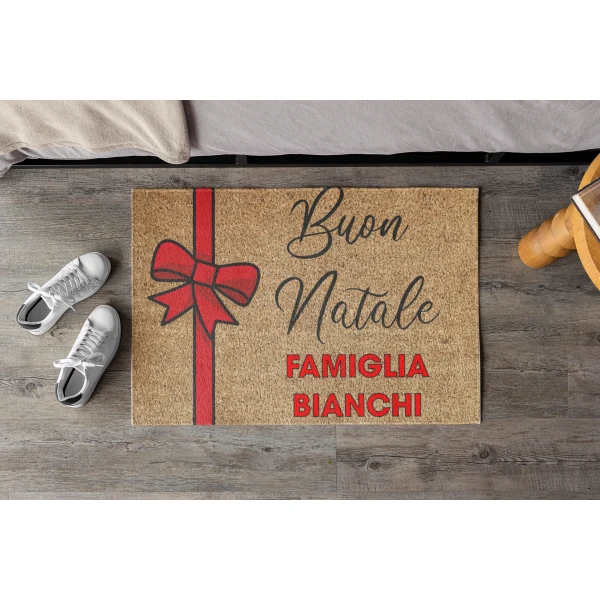 Tappeto Zerbino Natale personalizzato con nome Famiglia Natalizio Ingresso Casa Regalo Natale 60x40 cm - immagine 3