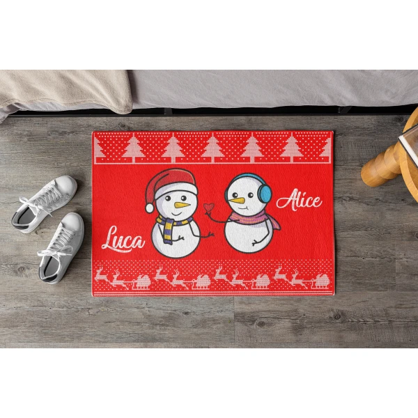 Tappeto Zerbino Natale personalizzato con nome Famiglia Fantasia Natalizia Pupazzi di Neve Ingresso Casa Regalo Natale 60x40 cm - immagine 3