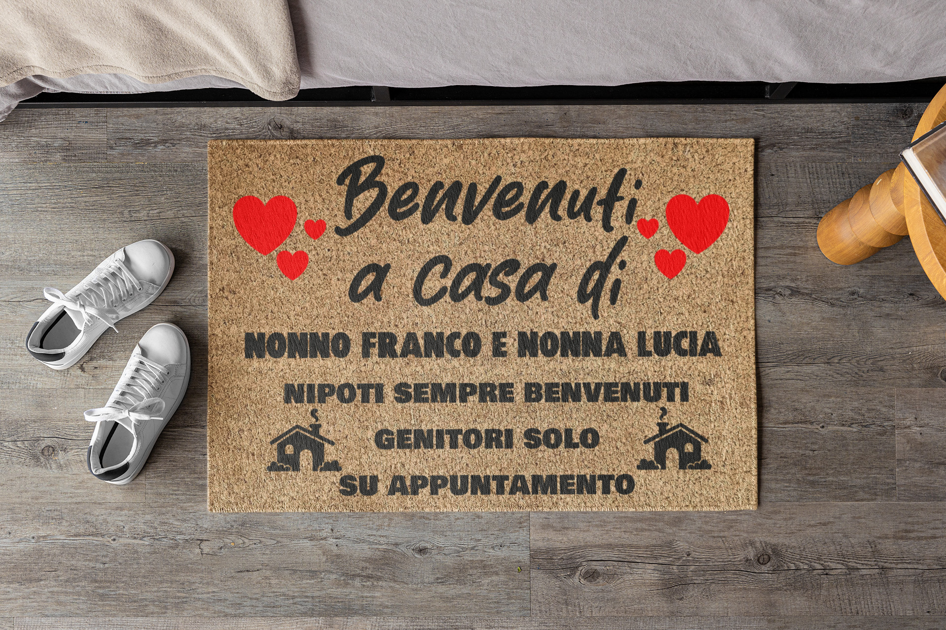 Tappeto Zerbino personalizzato con nome Nonni Nipoti sempre benvenuti  Ingresso Casa 68x48 cm - ColorFamily