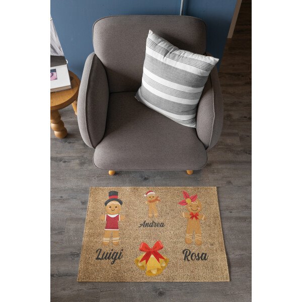 Tappeto Zerbino Natale personalizzato con nome Famiglia figlio Omini Natalizio Ingresso Casa Regalo Natale 60x40 cm - immagine 2