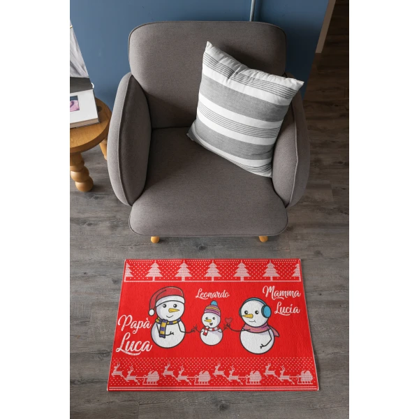 Tappeto Zerbino Natale personalizzato con nome Famiglia figlio Fantasia Natalizia Pupazzi di Neve Ingresso Casa Regalo Natale 60x40 cm - immagine 2