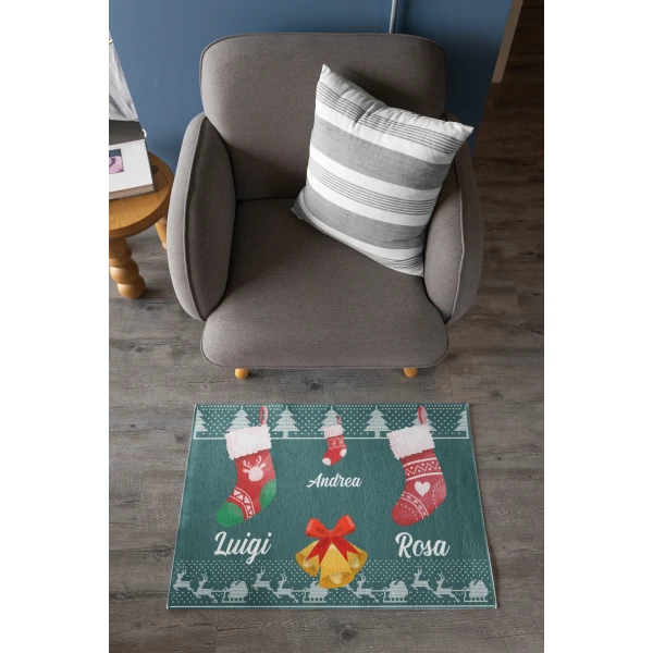 Tappeto Zerbino Natale personalizzato con nome Famiglia figlio Fantasia Natalizia Calze Ingresso Casa Regalo Natale 60x40 cm - immagine 2