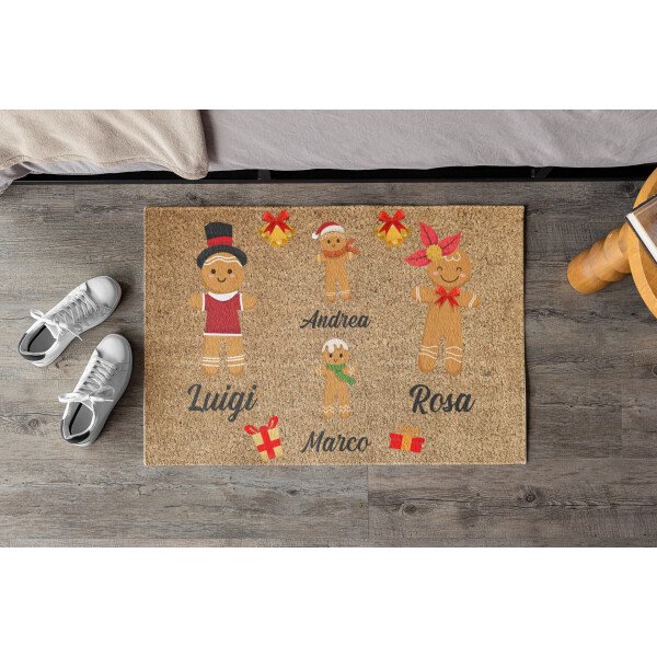 Tappeto Zerbino Natale personalizzato con nome Famiglia figlio Omini Natalizio Ingresso Casa Regalo Natale 60x40 cm - immagine 3