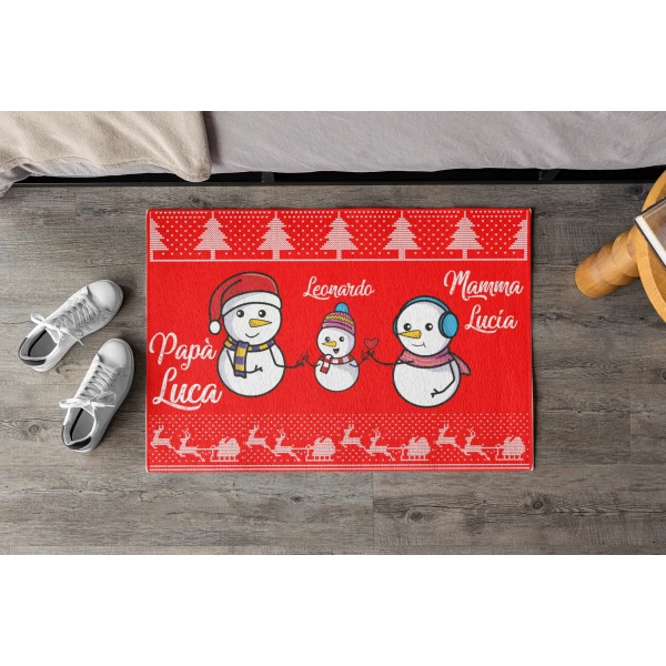Tappeto Zerbino Natale personalizzato con nome Famiglia figlio Fantasia Natalizia Pupazzi di Neve Ingresso Casa Regalo Natale 60x40 cm - immagine 3