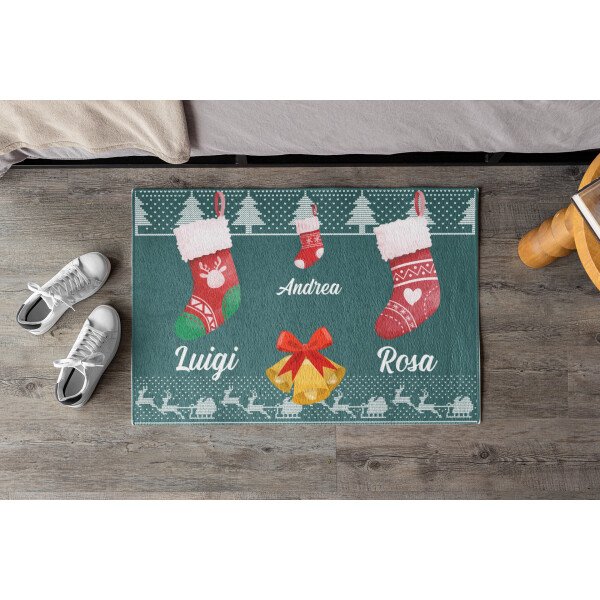 Tappeto Zerbino Natale personalizzato con nome Famiglia figlio Fantasia Natalizia Calze Ingresso Casa Regalo Natale 60x40 cm - immagine 3