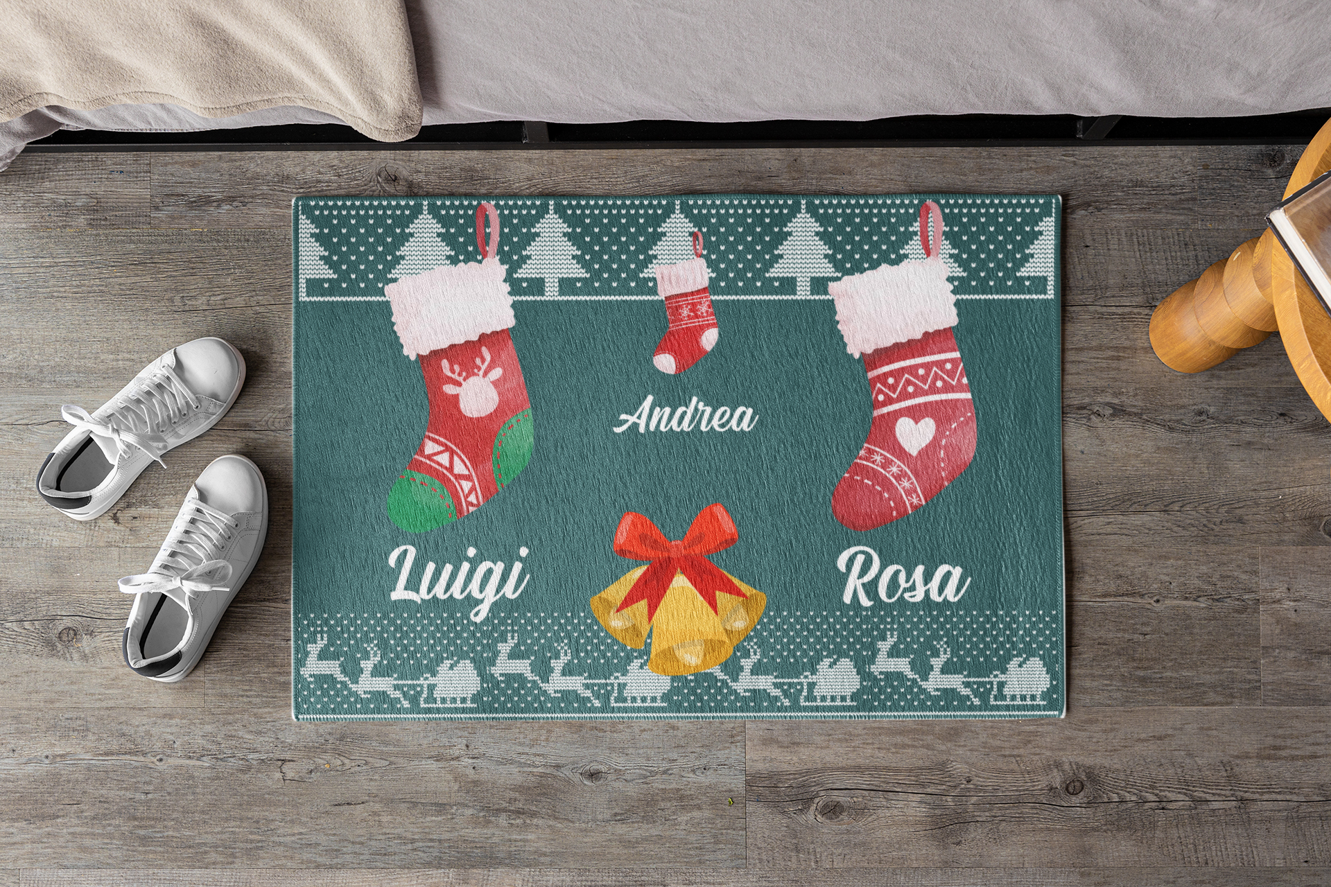 Tappeto Zerbino Natale personalizzato con nome Famiglia figlio Fantasia  Natalizia Calze Ingresso Casa Regalo Natale 60x40 cm - ColorFamily