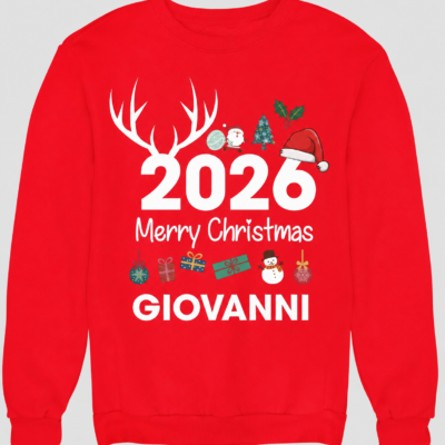Felpa Girocollo Natale Natalizia PERSONALIZZABILE CON NOME Merry Christmas divertente Idea regalo Unisex