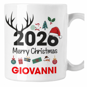 Tazza Natale PERSONALIZZABILE 2026 Personalizza con nome Merry Christmas Regalo Natale