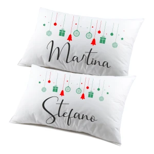 Coppia di federe PERSONALIZZABILI matrimoniali natalizie divertenti Decorazioni Christmas Buon Natale Personalizza con nome