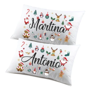 Coppia di federe PERSONALIZZABILI matrimoniali natalizie divertenti personaggi natale Buon Natale Personalizza con nome
