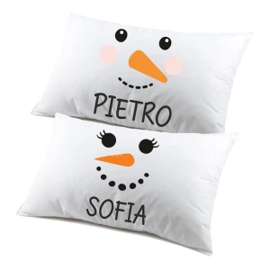 Coppia di federe PERSONALIZZABILI matrimoniali natalizie divertenti Pupazzi di neve Buon Natale Personalizza con nome